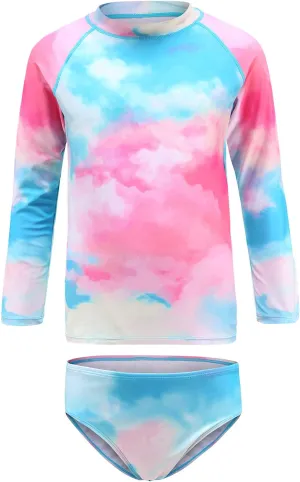 HowJoJo Girls Two Piece Swimsuits Long Sleeve Rash Guard Set Kids Bathing Suits UPF 50 