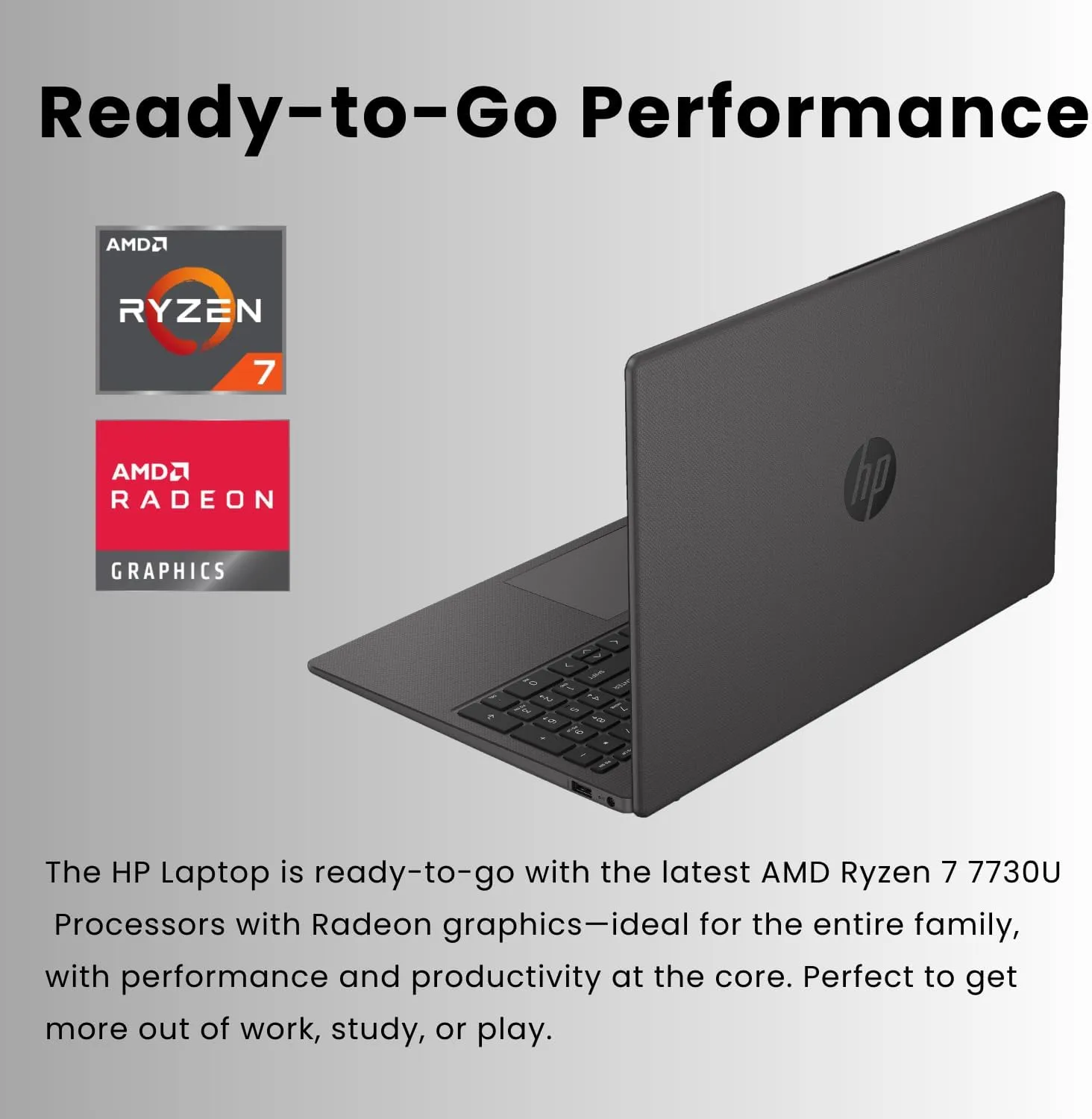 HP 255 G10 15.6" FHD Business Laptop, AMD Ryzen 7 7730U, 16GB RAM, 512GB PCIe SSD, Numeric Keypad, Webcam, Wi-Fi 6, HDMI, Windows 11 Pro, Black
