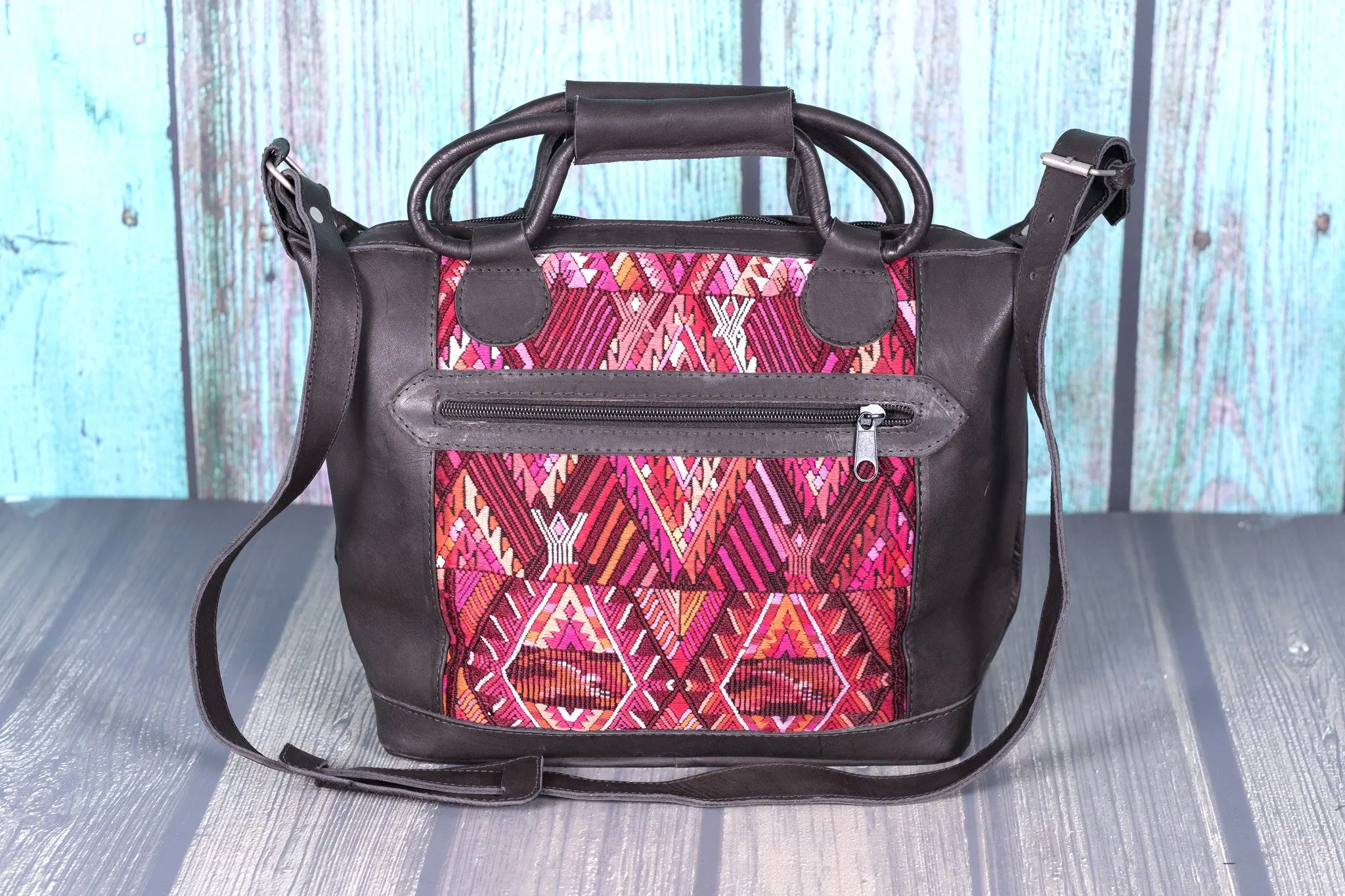 Huipil Day Bag Purse Diaper Bag (medium)  Black Leather