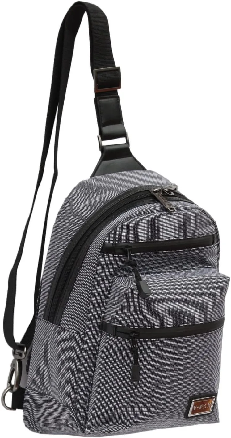 Hybrid & Company Crossbody Sling Shoulder Bag Travel Hiking Chest Daypack SILVER 13 Inch