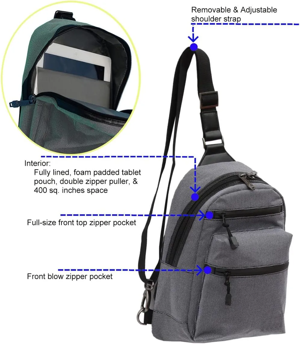 Hybrid & Company Crossbody Sling Shoulder Bag Travel Hiking Chest Daypack SILVER 13 Inch