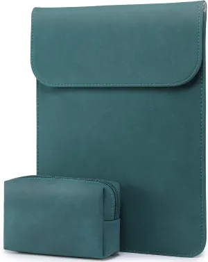 HYZUO 15-16 Inch Laptop Sleeve Compatible with MacBook Pro 16 M3/M2/M1 Pro/Max A2991 A2780 A2485 A2141 2024-2019, MacBook Pro 15 2012-2015, XPS 15, Faux Suede Leather Case with Small Bag, Dark Green