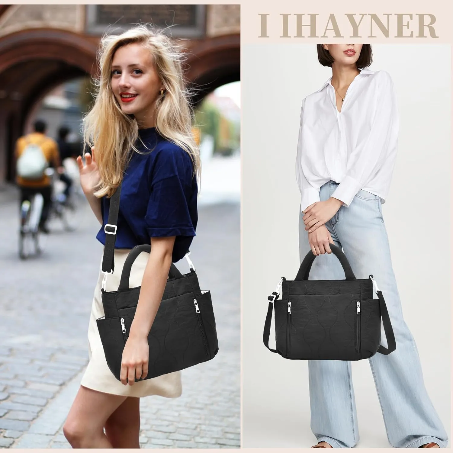 I IHAYNER Puffer Tote Bag for Women Lightweight Top Handle Handbag Large Shoulder Bag with Zipper for Travel Work