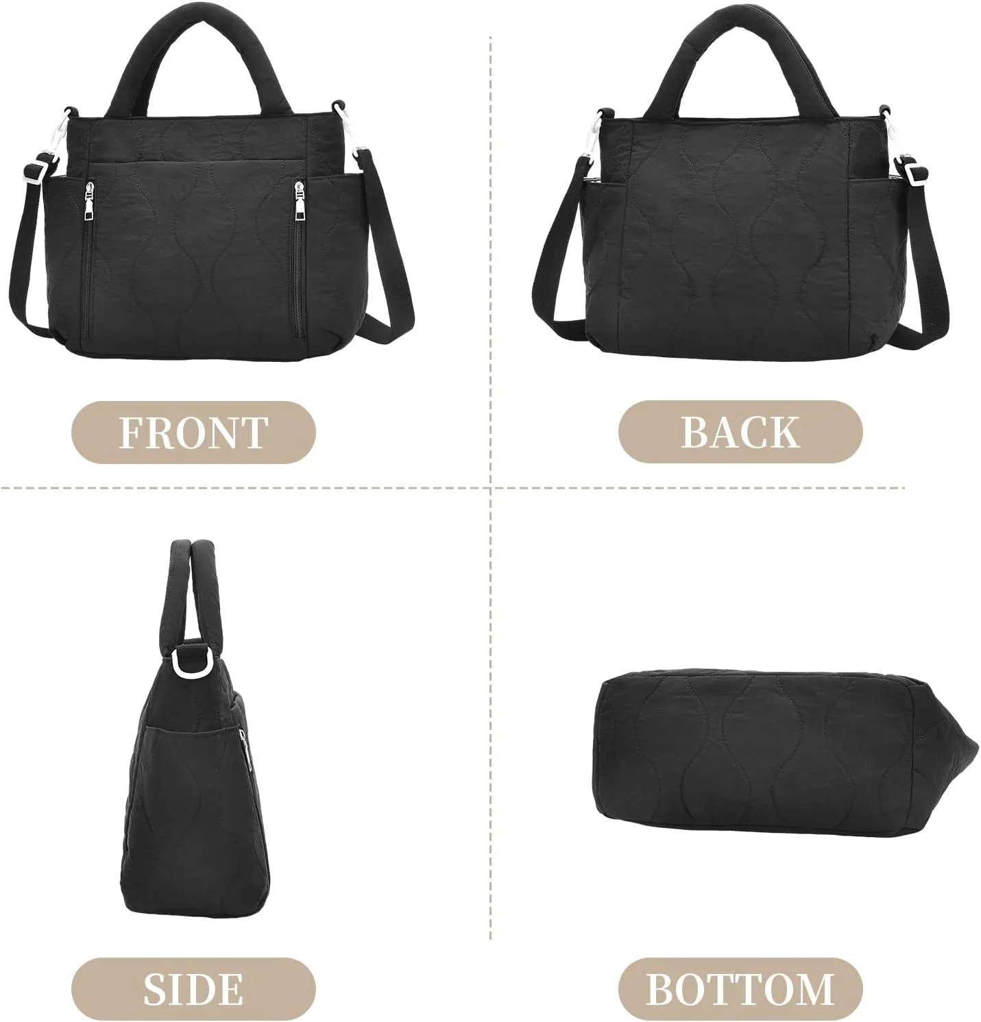 I IHAYNER Puffer Tote Bag for Women Lightweight Top Handle Handbag Large Shoulder Bag with Zipper for Travel Work