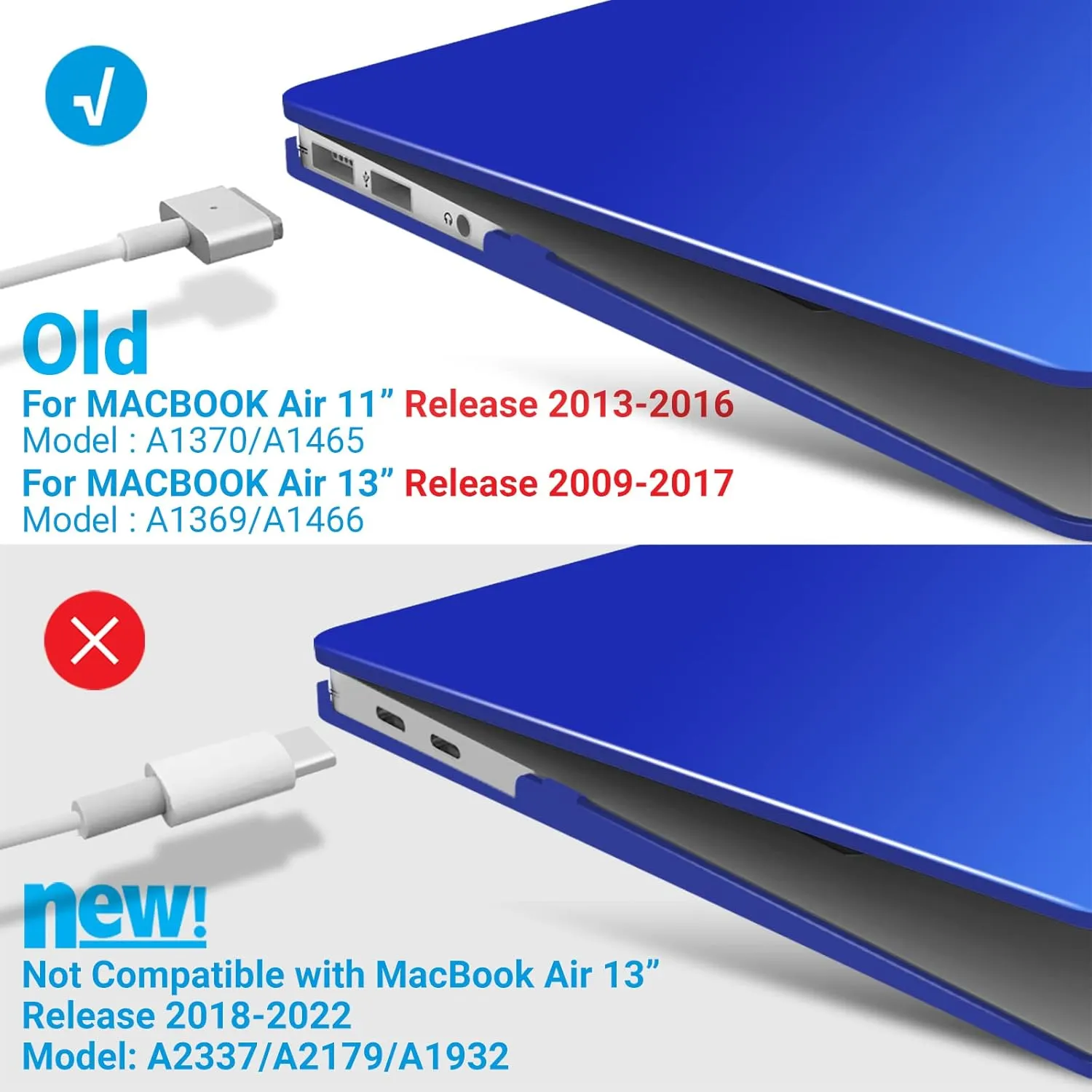 IBENZER Compatible with Old Version MacBook Air 13 Inch Case (2017-2010 Release), Models: A1466/A1369, Plastic Hard Shell Case with Keyboard & Screen Cover for Mac Air 13, Royal Blue, A13RBL 2 N
