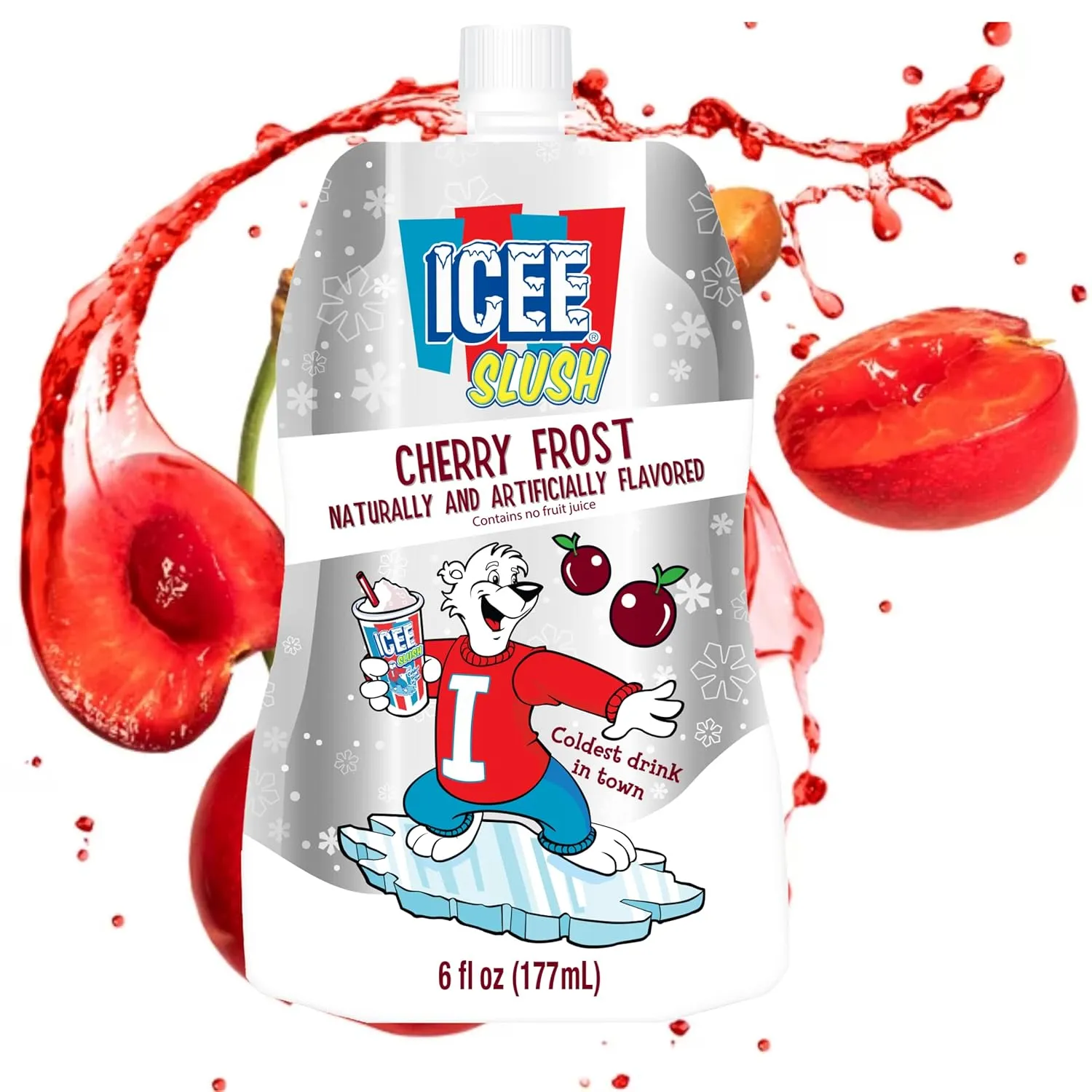Icee Slush Cherry Frost Frozen Fruit Juice 6 fl oz Pouches - Just Freeze & Squeeze for Instant Slushy Maker, Great for Birthday Party, Lunchbox, No Icee Machine Needed, 24 Pack