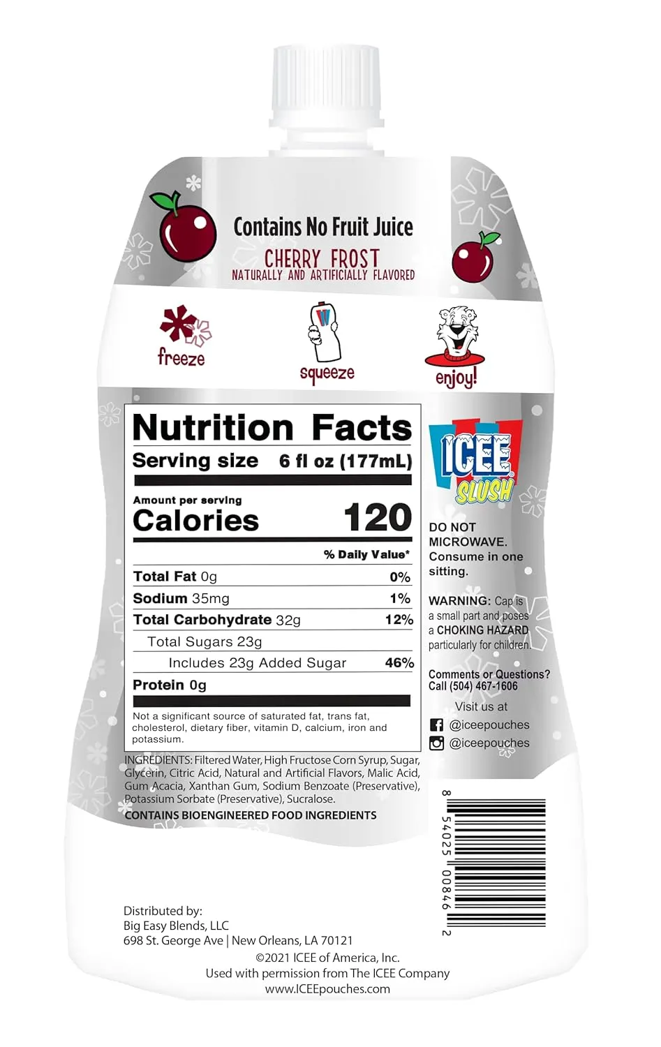 Icee Slush Cherry Frost Frozen Fruit Juice 6 fl oz Pouches - Just Freeze & Squeeze for Instant Slushy Maker, Great for Birthday Party, Lunchbox, No Icee Machine Needed, 24 Pack