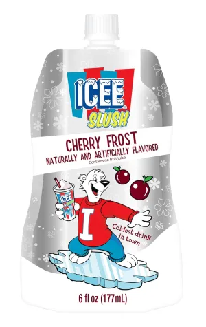 Icee Slush Cherry Frost Frozen Fruit Juice 6 fl oz Pouches - Just Freeze & Squeeze for Instant Slushy Maker, Great for Birthday Party, Lunchbox, No Icee Machine Needed, 24 Pack