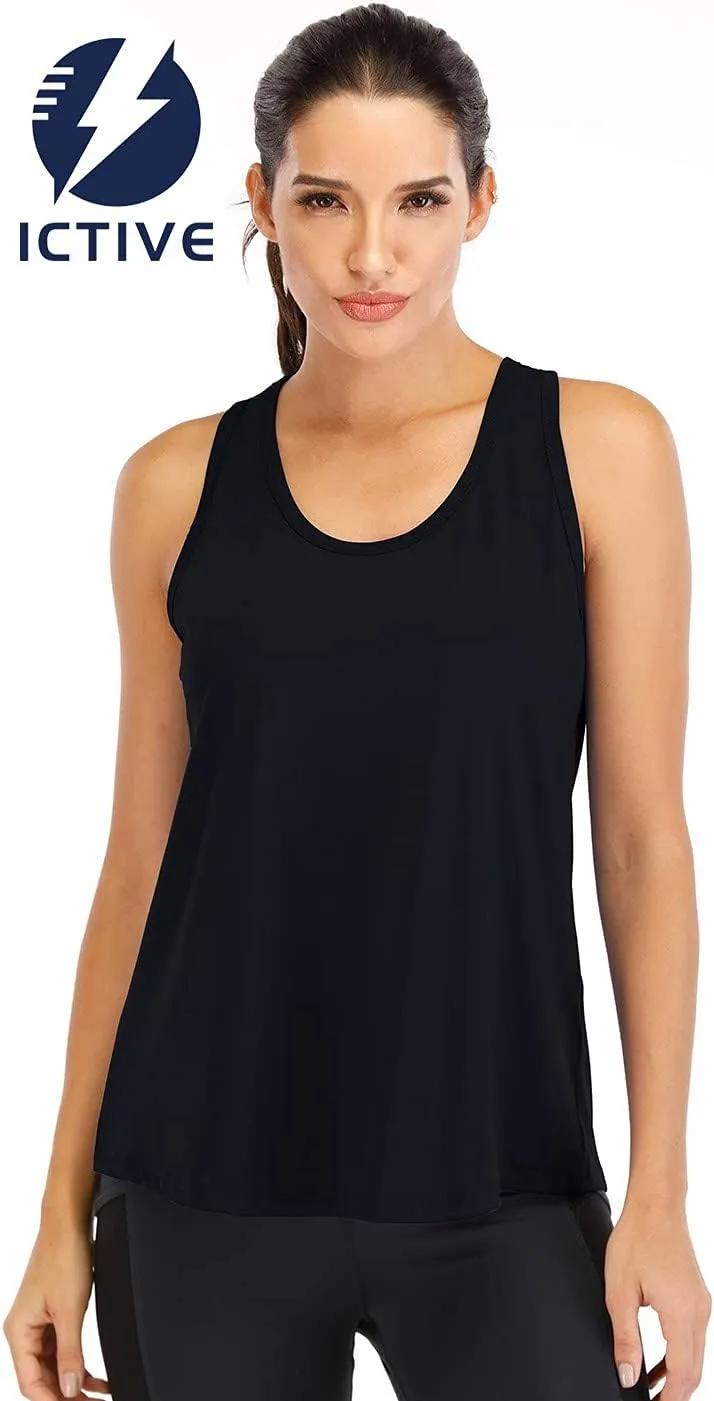 ICTIVE Workout Tops for Women Loose Fit Racerback Mesh Backless Muscle Tank Running Shirts