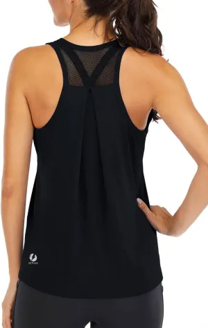 ICTIVE Workout Tops for Women Loose Fit Racerback Mesh Backless Muscle Tank Running Shirts