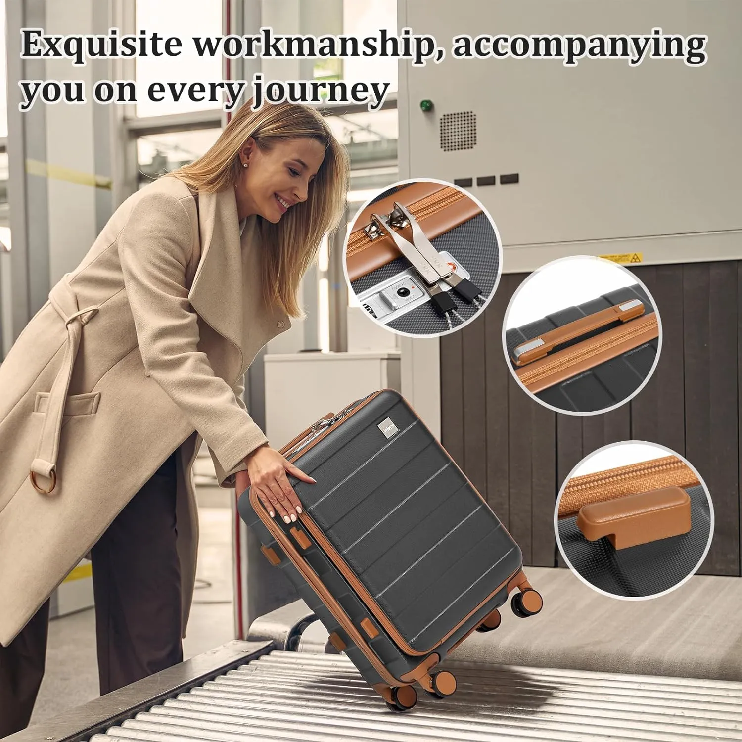 imiomo Carry on Luggage Airline Approved with TSA Lock, Hard Shell 20 Inch Travel Carry-on Suitcase with Spinner Wheels and Charging Port, Grey