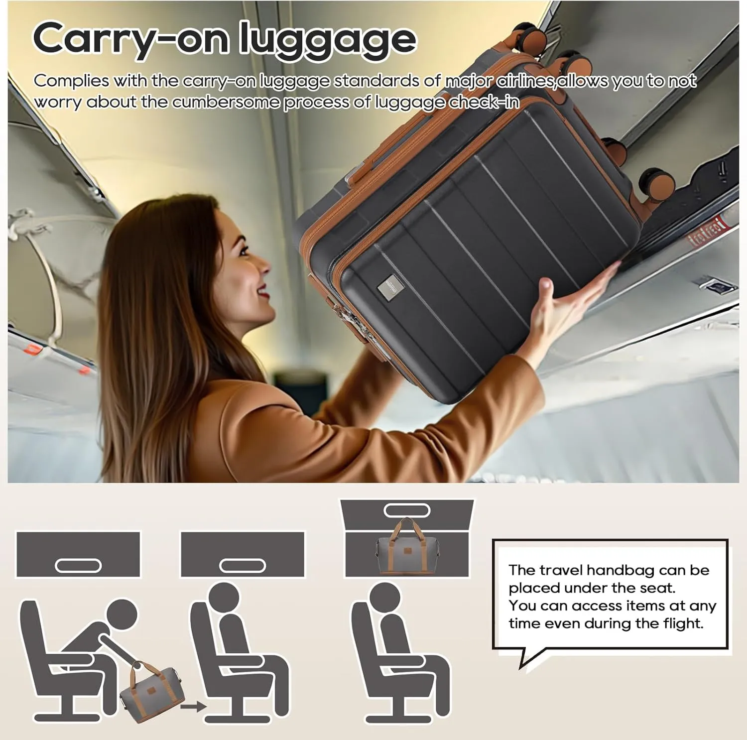 imiomo Carry on Luggage Airline Approved with TSA Lock, Hard Shell 20 Inch Travel Carry-on Suitcase with Spinner Wheels and Charging Port, Grey