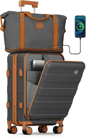 imiomo Carry on Luggage Airline Approved with TSA Lock, Hard Shell 20 Inch Travel Carry-on Suitcase with Spinner Wheels and Charging Port, Grey