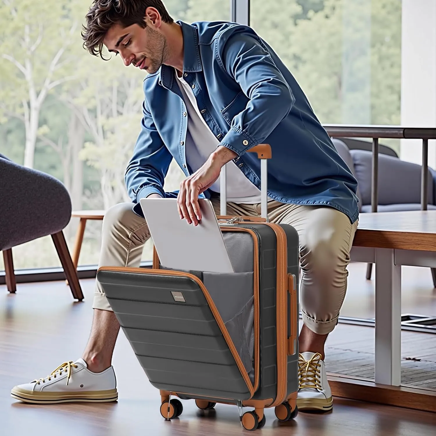 imiomo Carry on Luggage Airline Approved with TSA Lock, Hard Shell 20 Inch Travel Carry-on Suitcase with Spinner Wheels and Charging Port, Grey