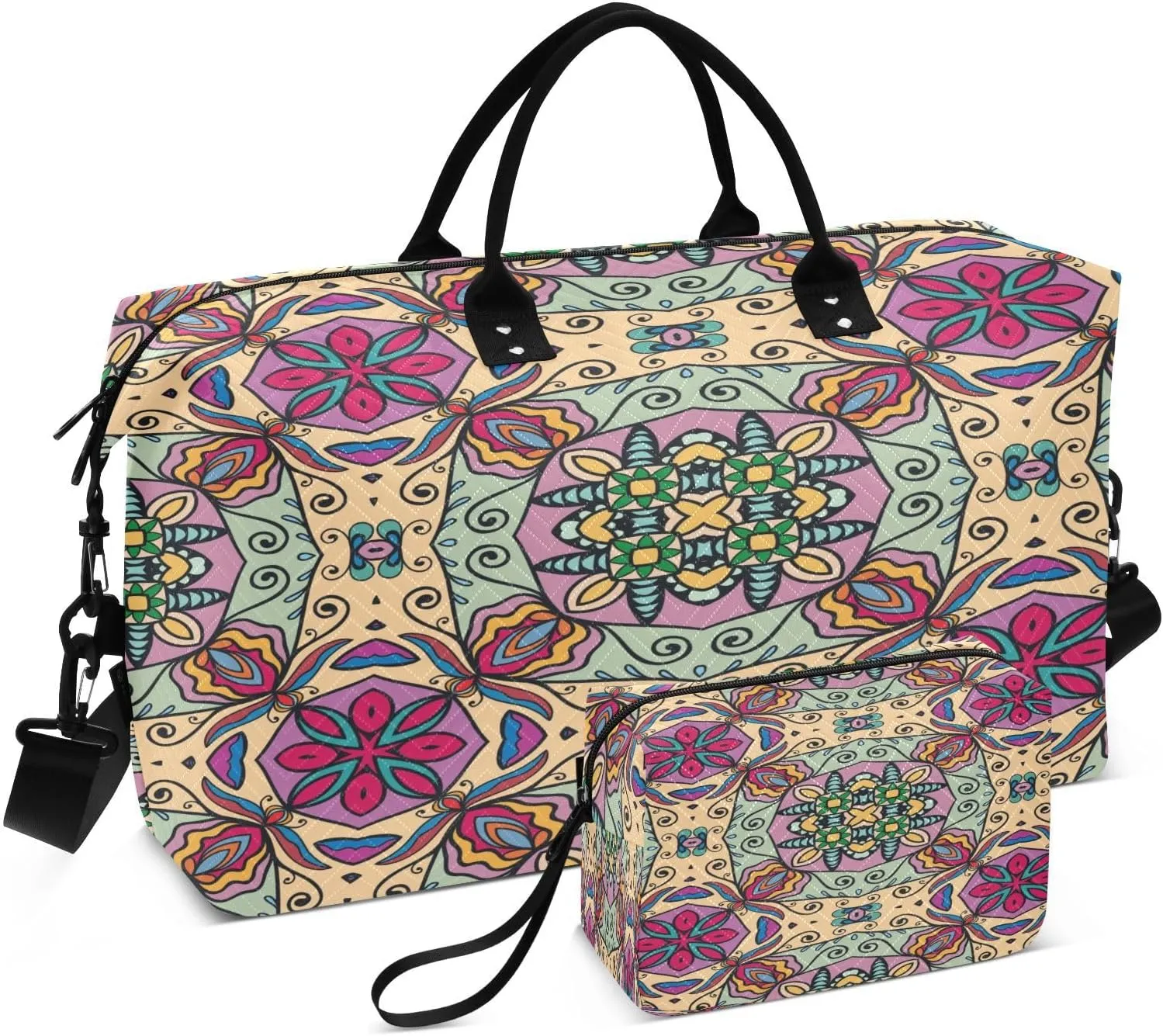 Indian Ottoman Ornament Travel Duffel Bag, Shoulder Weekender Overnight Bags - Large Gym Bag with Wet Pocket