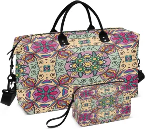 Indian Ottoman Ornament Travel Duffel Bag, Shoulder Weekender Overnight Bags - Large Gym Bag with Wet Pocket