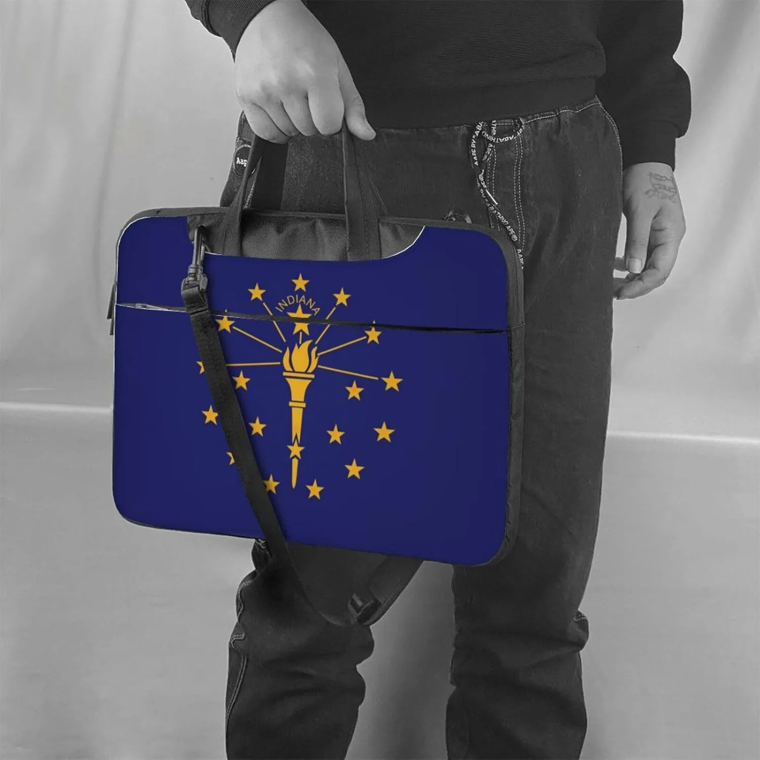Indiana State Flag Print Laptop Adjustable Shoulder Strap With Handle Accessory Pocket For Men Women