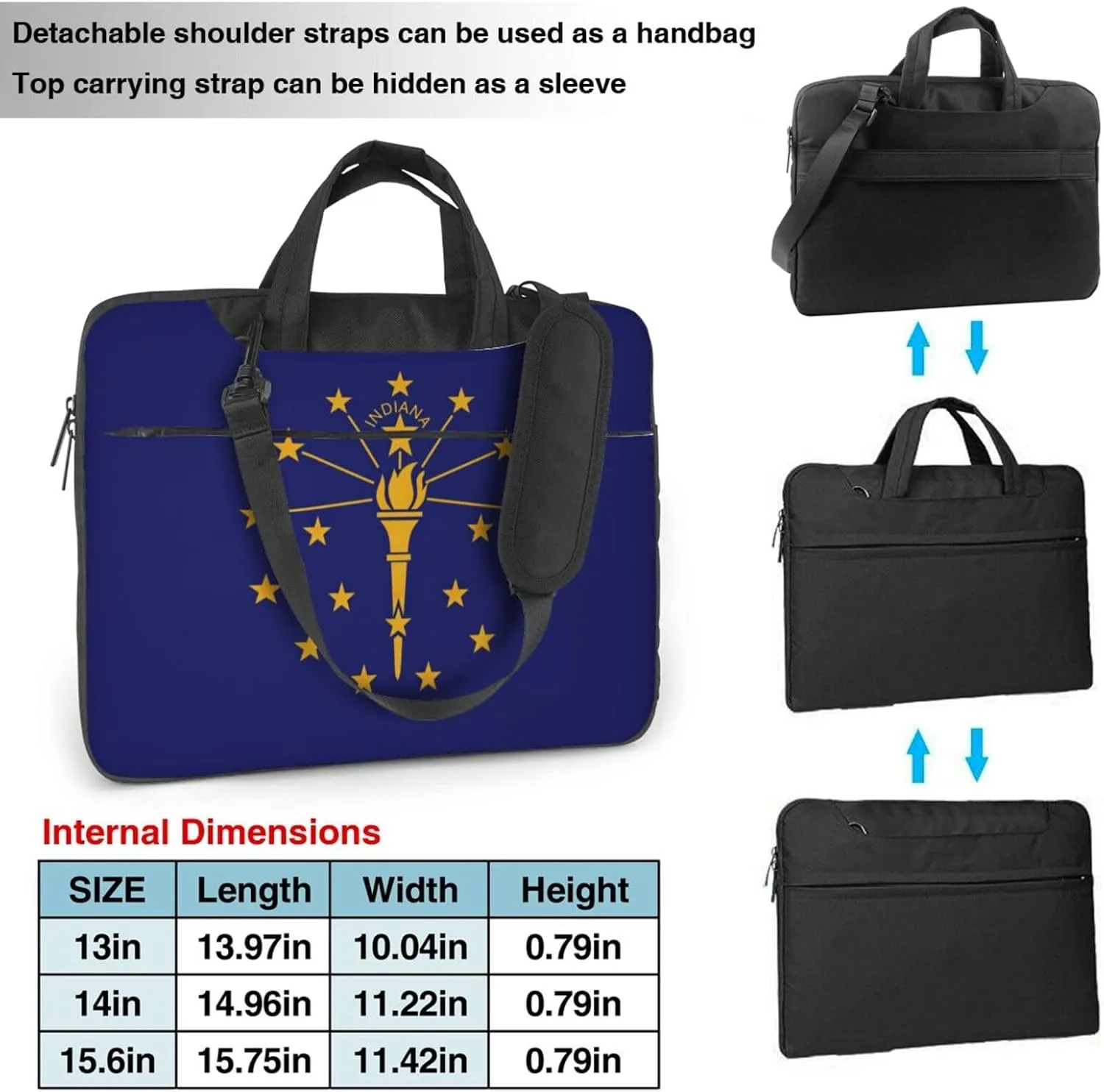 Indiana State Flag Print Laptop Adjustable Shoulder Strap With Handle Accessory Pocket For Men Women