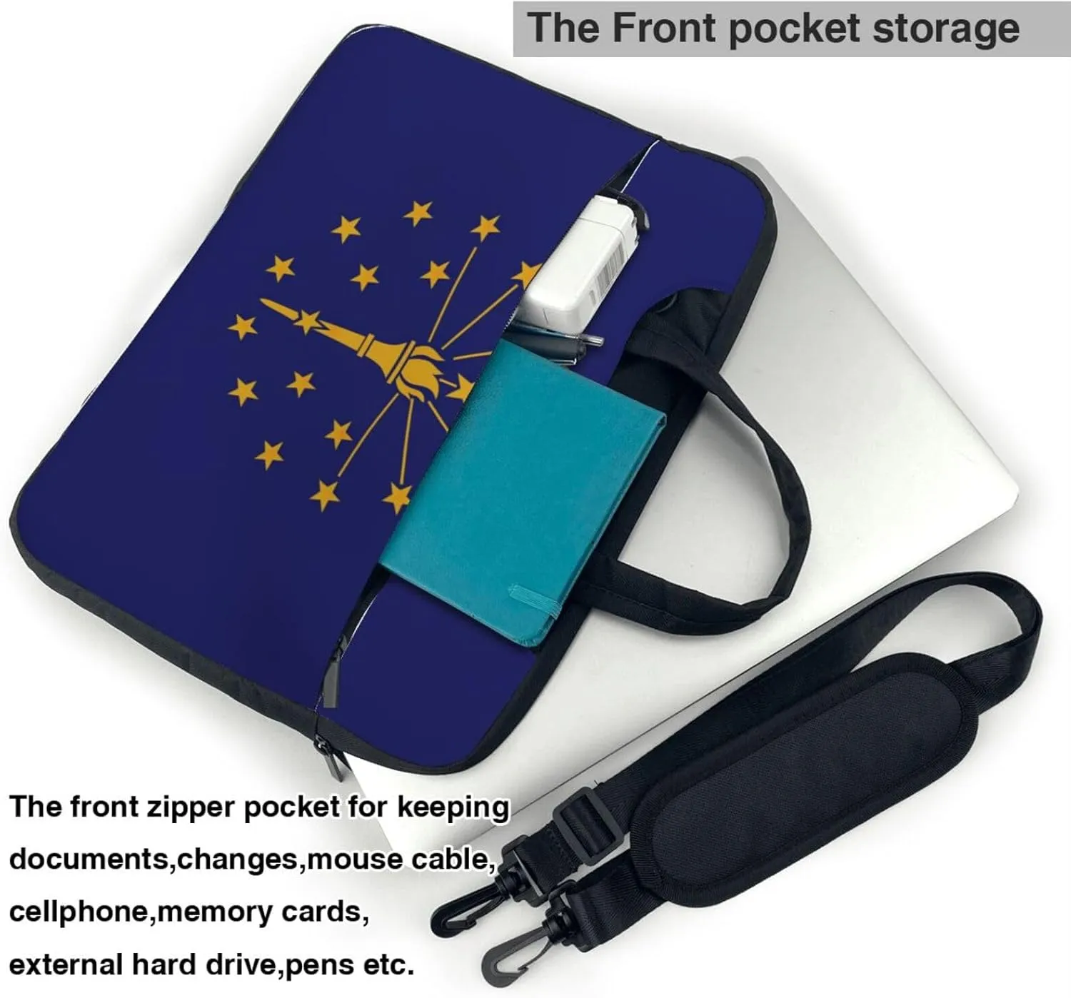 Indiana State Flag Print Laptop Adjustable Shoulder Strap With Handle Accessory Pocket For Men Women