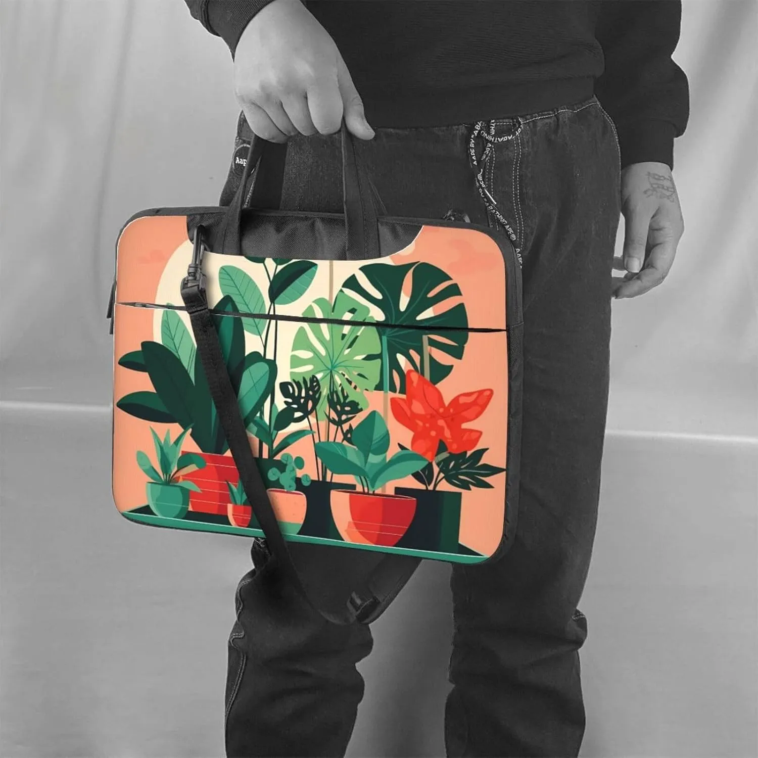 Indoor Potted Green Plants Laptop Shoulder Bag,# Ultra Slim And Portable, With Padded Shoulder Strap And Handleã€‚