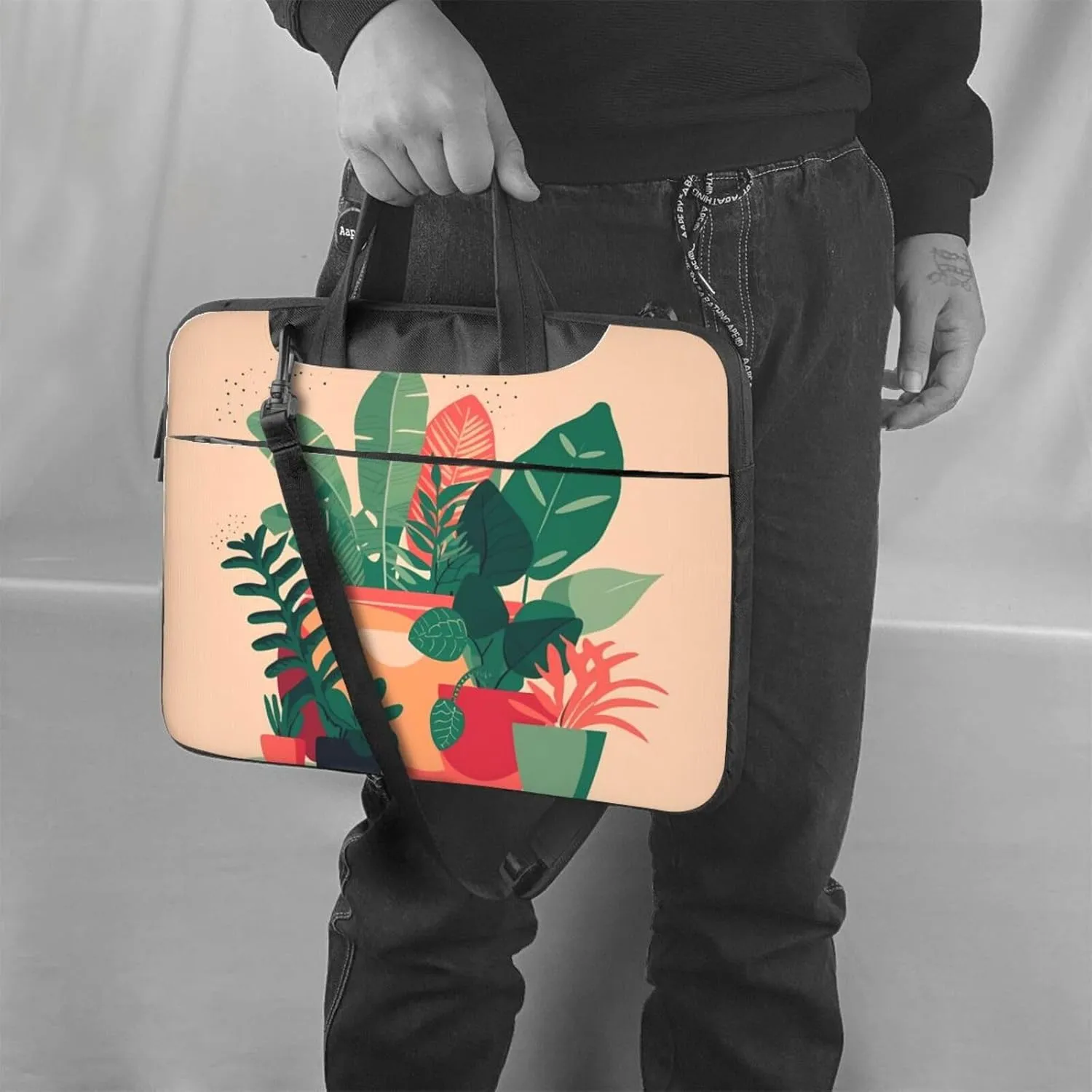 Indoor Small Green Plants Laptop Shoulder Bag, Ultra Slim And Portable, With Padded Shoulder Strap And Handleã€‚