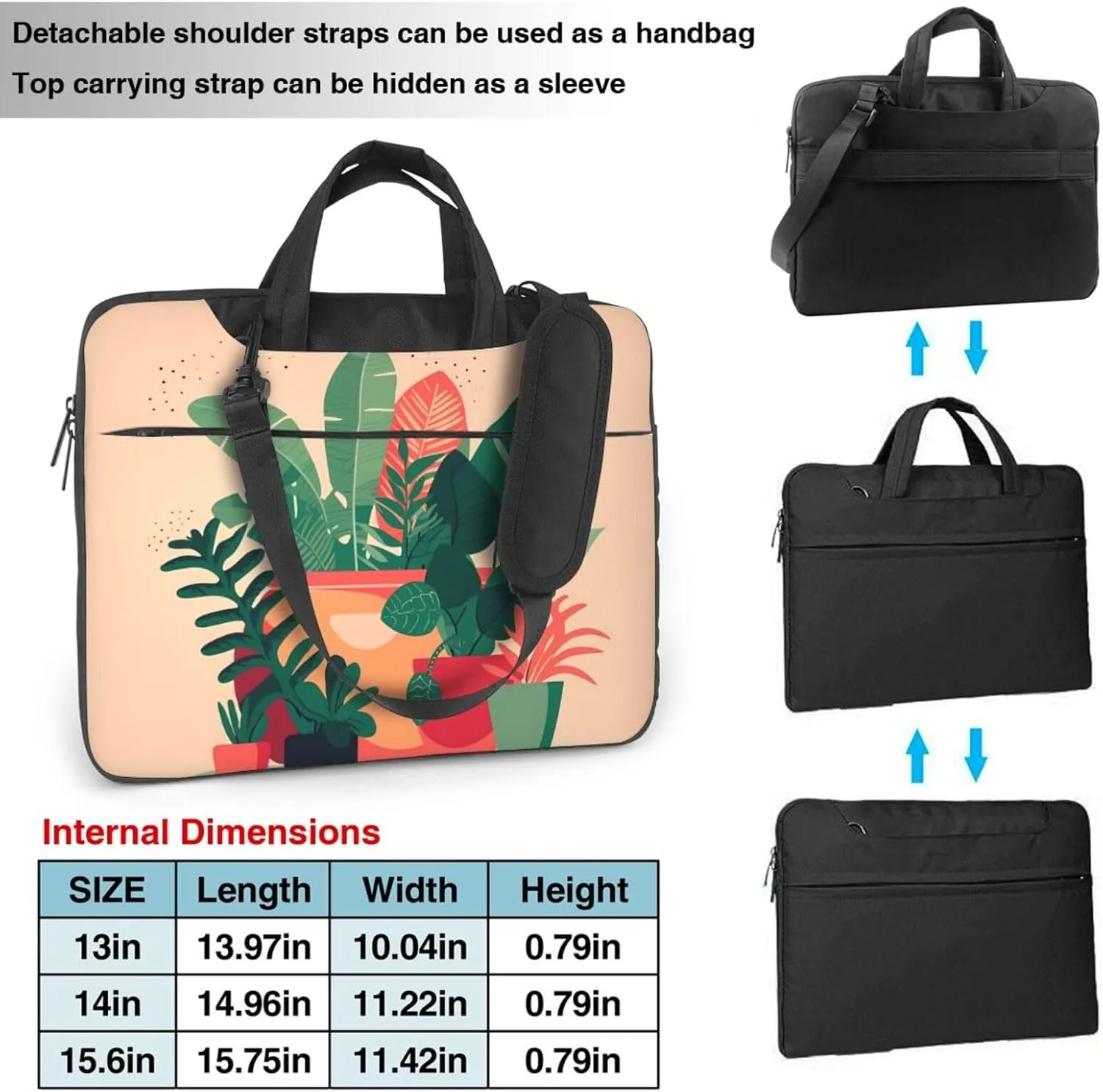 Indoor Small Green Plants Laptop Shoulder Bag, Ultra Slim And Portable, With Padded Shoulder Strap And Handleã€‚