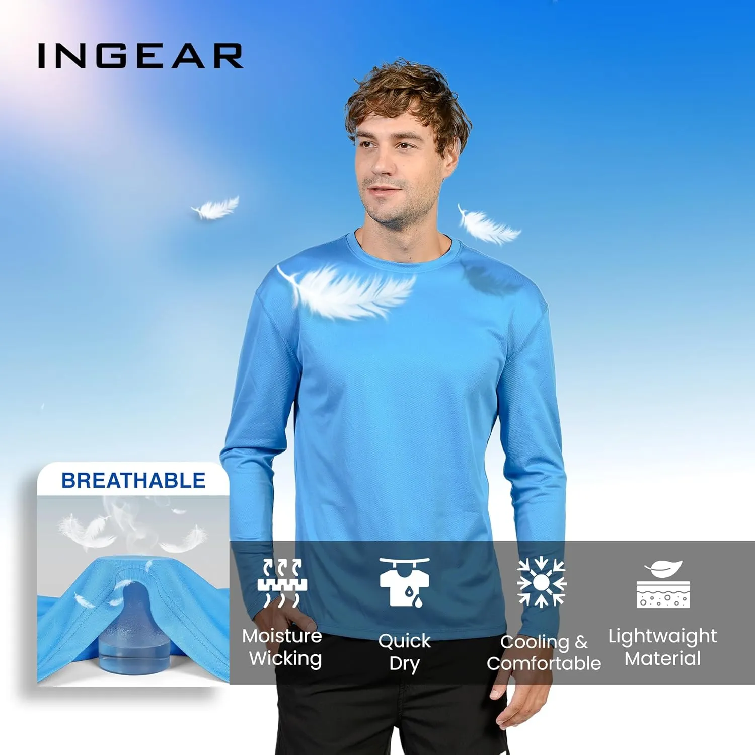 INGEAR Swim Shirts for Men UPF50  Sun Protection Shirts Mens Long Sleeve Mens Rash Guard