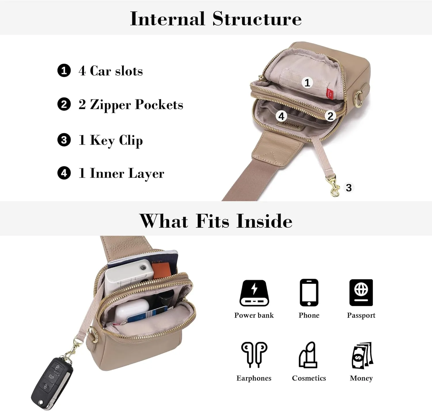 INICAT Travel Small Sling Bag Leather Crossbody Bags for Women Fanny Packs Cross Body Bag for Woman Cross Body Purses