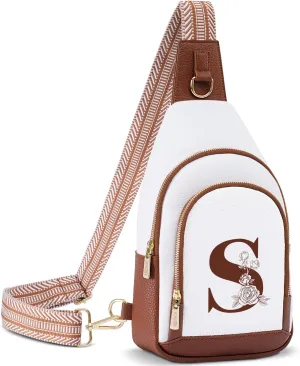 Initial Women Crossbody Bag Sling Shoulder Purse Fanny Pack Side Cross Body Small Leather Belt Backpack Bridal Wedding Bachelorette Engaged Valentines Day 1 Year Anniversary Party Special Present