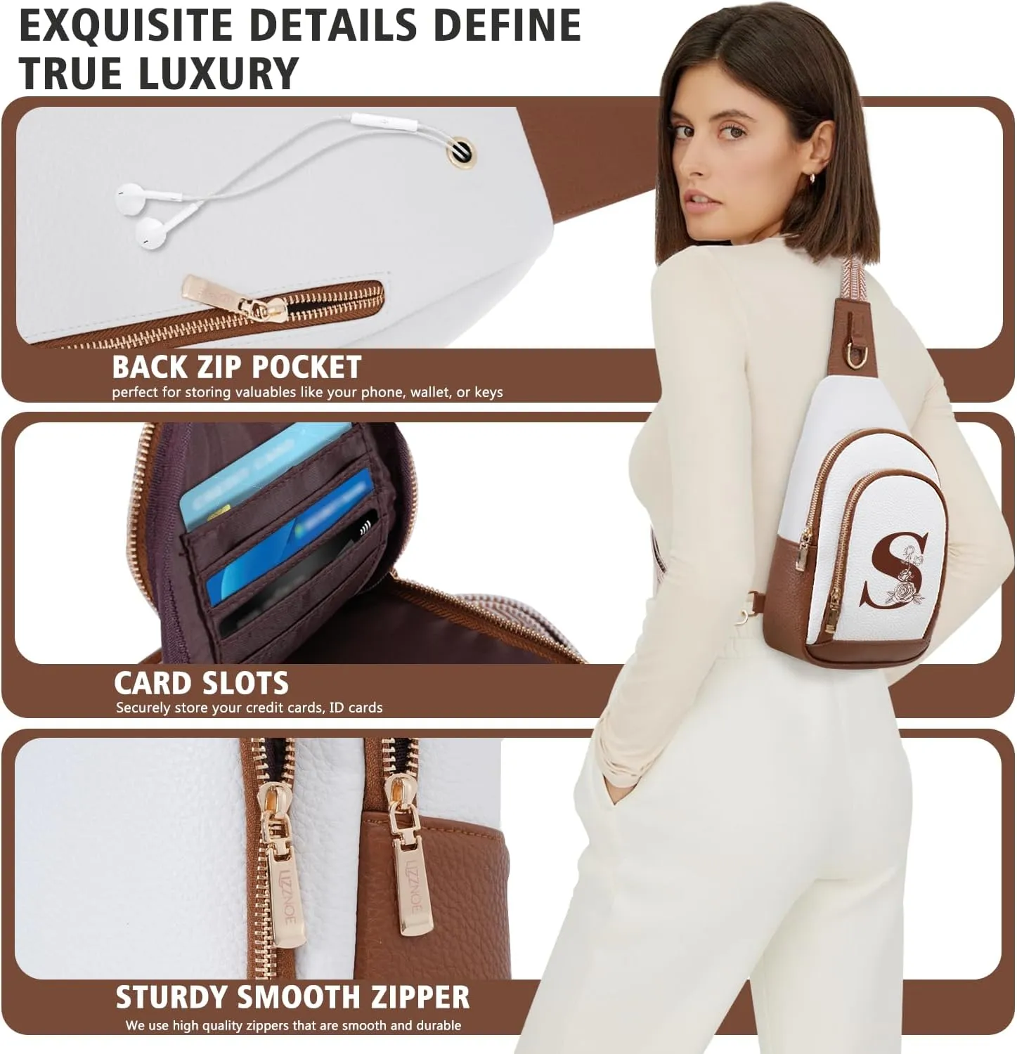 Initial Women Crossbody Bag Sling Shoulder Purse Fanny Pack Side Cross Body Small Leather Belt Backpack Bridal Wedding Bachelorette Engaged Valentines Day 1 Year Anniversary Party Special Present