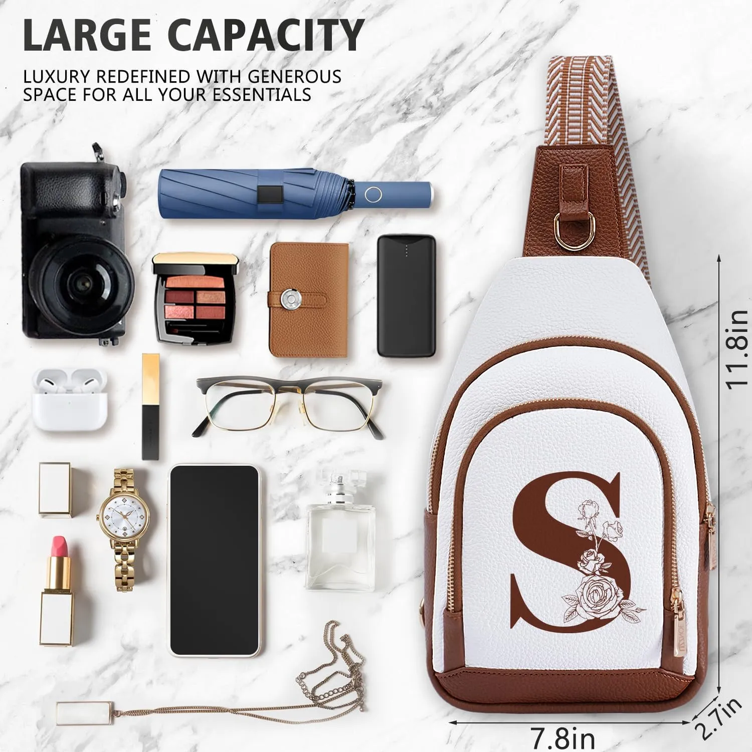Initial Women Crossbody Bag Sling Shoulder Purse Fanny Pack Side Cross Body Small Leather Belt Backpack Bridal Wedding Bachelorette Engaged Valentines Day 1 Year Anniversary Party Special Present