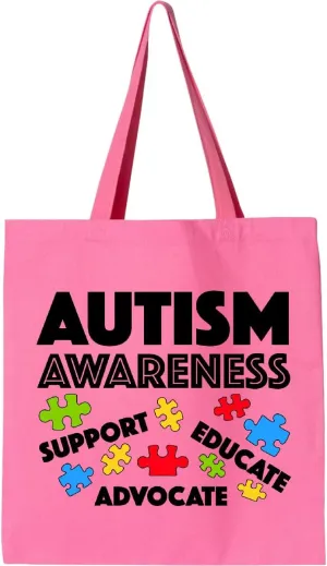 inktastic Autism Awareness- Support, Educate, Advocate Tote Bag
