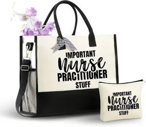 InnoBeta Nurse Practitioner Gifts Canvas Tote Bag for Women, NP Stuff Bag with Top Zipper Closure and Shoulder Strap for Appreciation Christmas Graduation