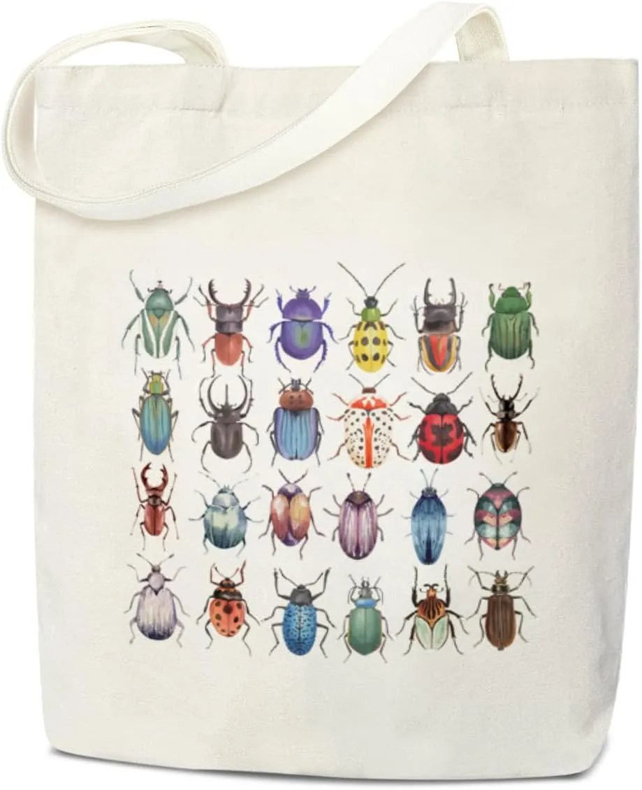 Insect Canvas Gift Tote for Women - Entomologist Gift, Beetles Lover, Teen, Daughter - Reusable Grocery, Beach, Shoulder Bag /A69