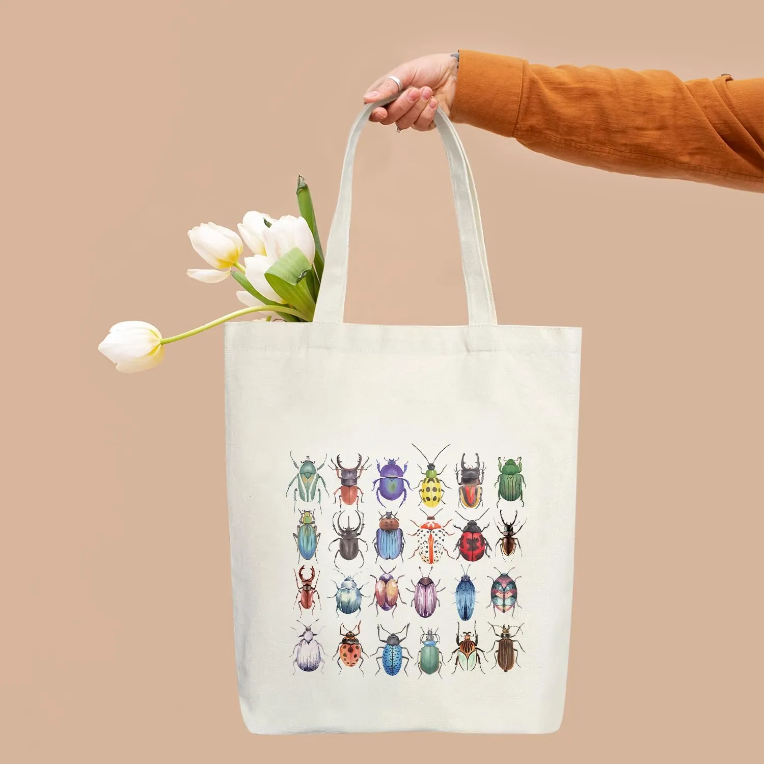 Insect Canvas Gift Tote for Women - Entomologist Gift, Beetles Lover, Teen, Daughter - Reusable Grocery, Beach, Shoulder Bag /A69