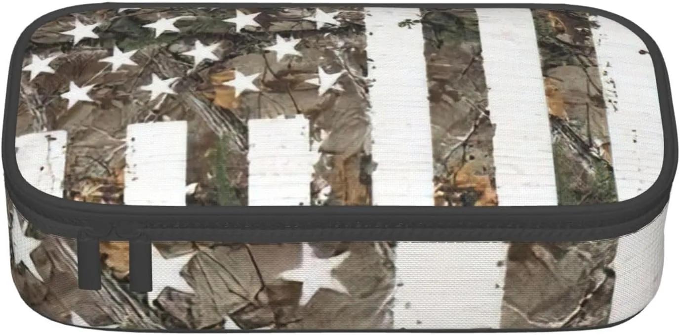 Interstellar American flag Camouflage print Large Capacity Pencil Case Pouch Organizer Portable Bag Makeup Bag Cosmetic Bag
