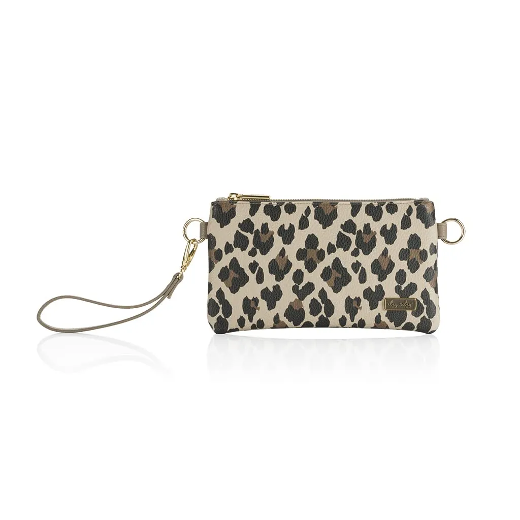 Itzy Ritzy Boss Pouch Wristlet, Crossbody Clutch & Belt Bag - Clutch Purse for Women - Includes Crossbody Strap & Wristlet Strap - Features 6 Card Slots & 2 Zippered Pockets (Leopard)