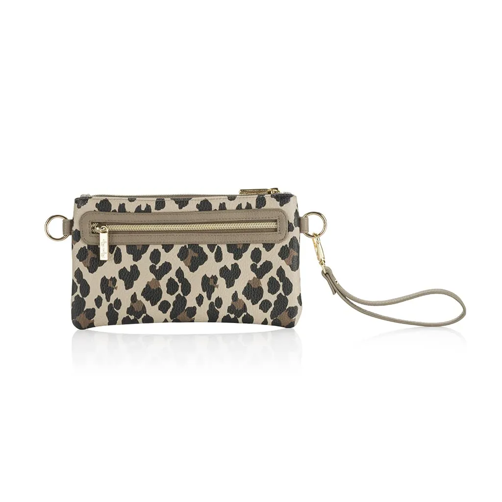 Itzy Ritzy Boss Pouch Wristlet, Crossbody Clutch & Belt Bag - Clutch Purse for Women - Includes Crossbody Strap & Wristlet Strap - Features 6 Card Slots & 2 Zippered Pockets (Leopard)