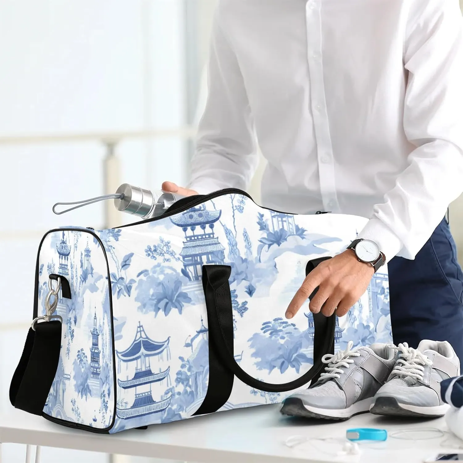 Japanese Traditional Garden Travel Duffle Bag, Sports Gym Bags for Women Men, Carry On Weekender Overnight Workout Airplane Trips Bag