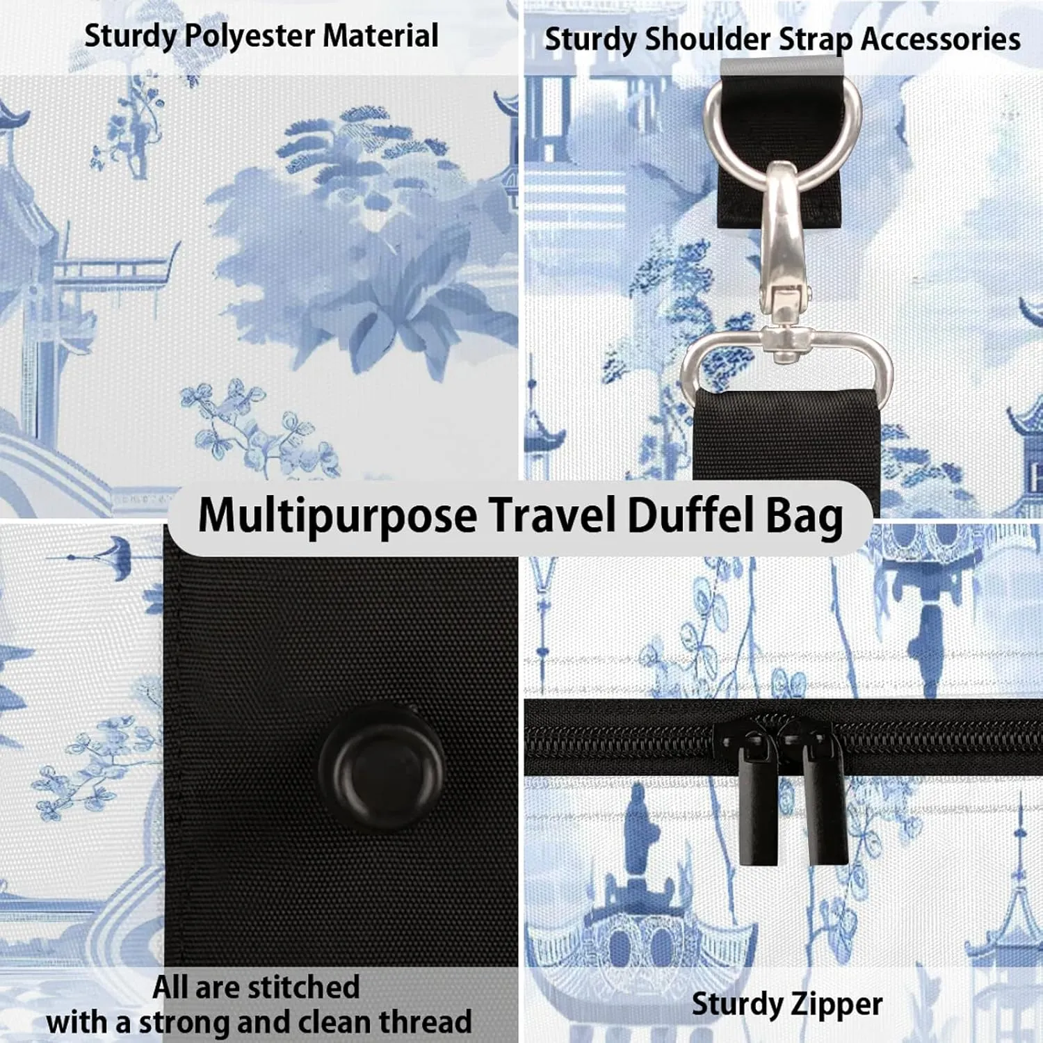 Japanese Traditional Garden Travel Duffle Bag, Sports Gym Bags for Women Men, Carry On Weekender Overnight Workout Airplane Trips Bag