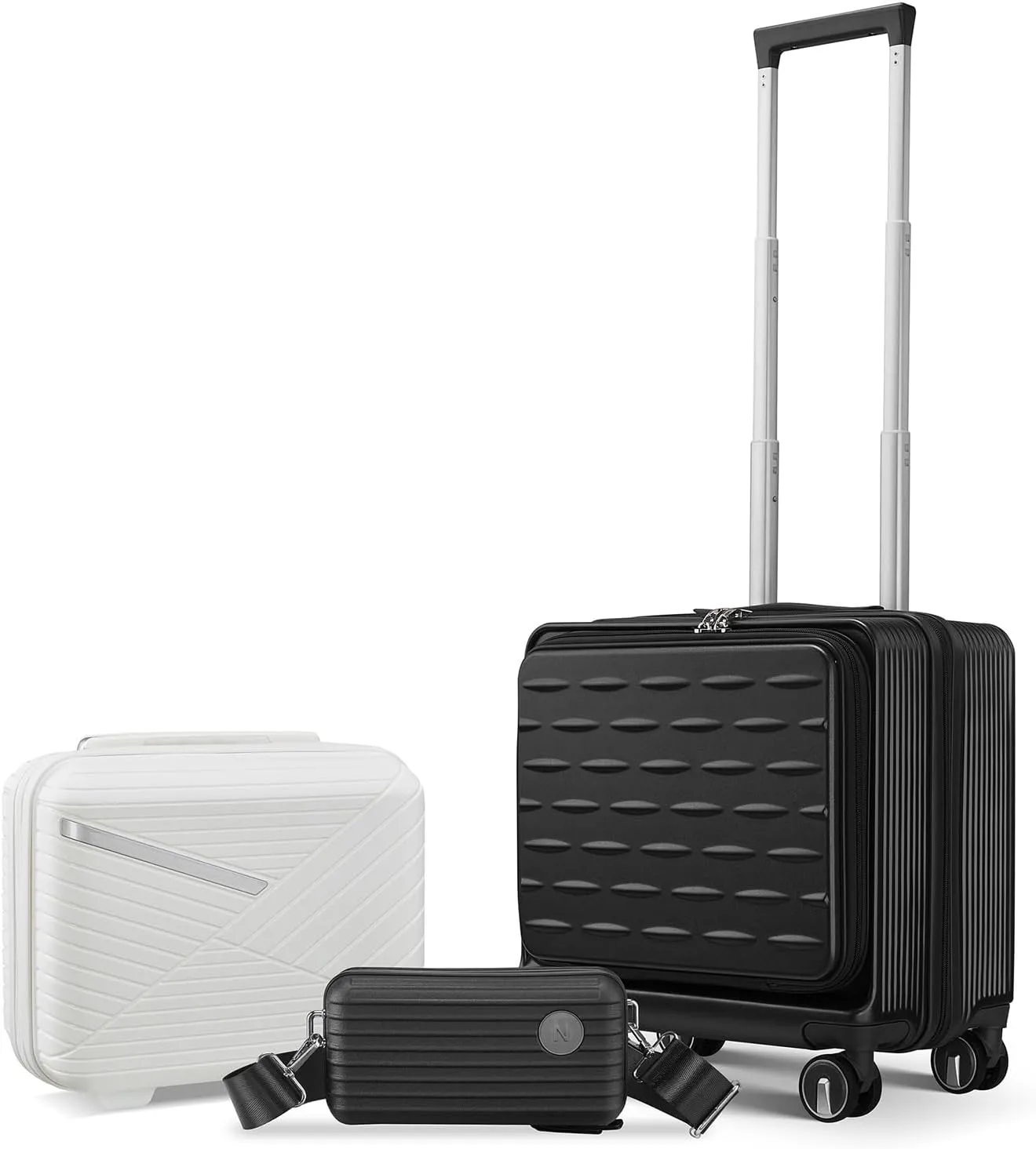 JCSD 18" Carry On Luggage with Front Open Door & Laptop Interlayer, Lightweight PC Hard Shell Suitcase, TSA Lock, Black
