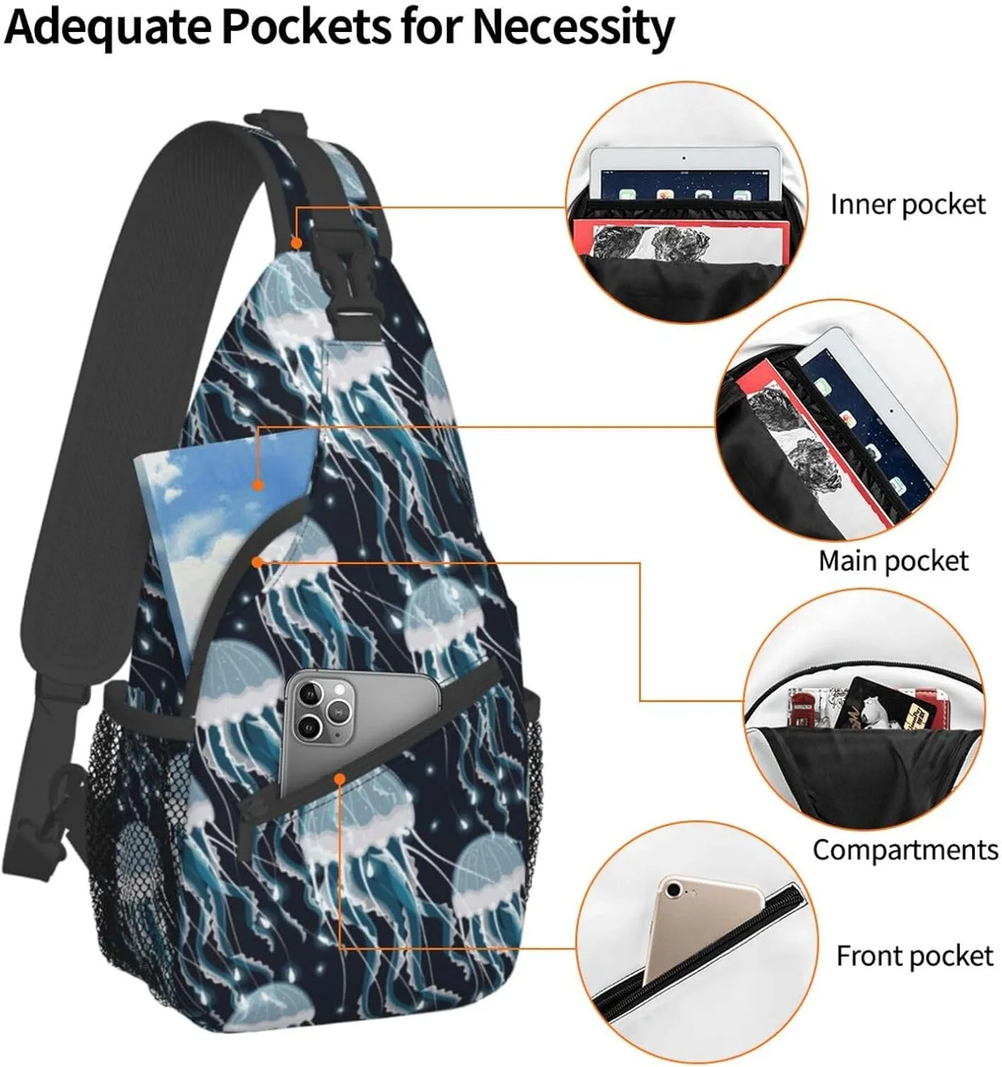 Jellyfish Crossbody Bag Funny Shoulder Bag Backpack Cute Sling Bag Chest Casual Daypack for Outdoor