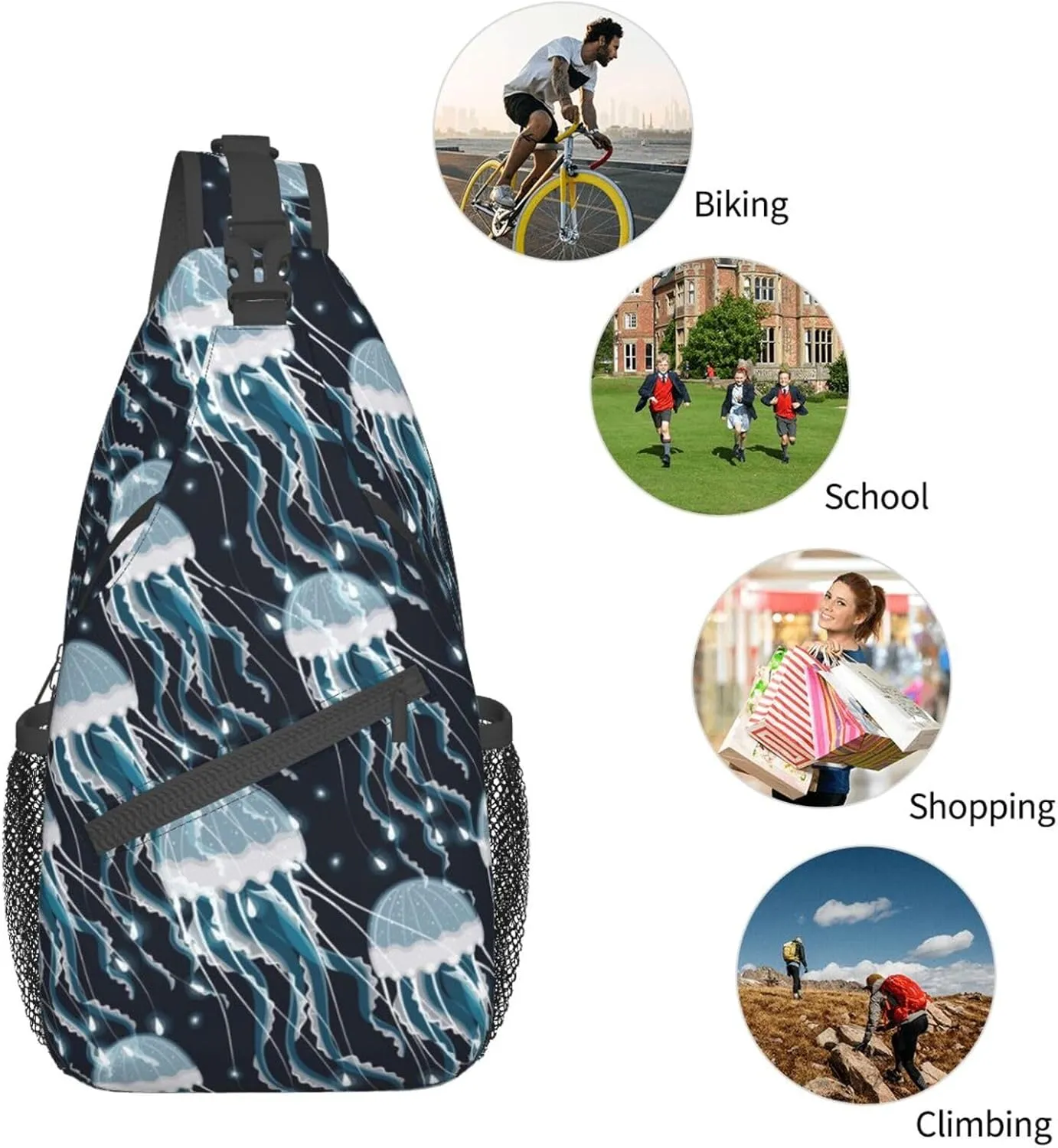 Jellyfish Crossbody Bag Funny Shoulder Bag Backpack Cute Sling Bag Chest Casual Daypack for Outdoor