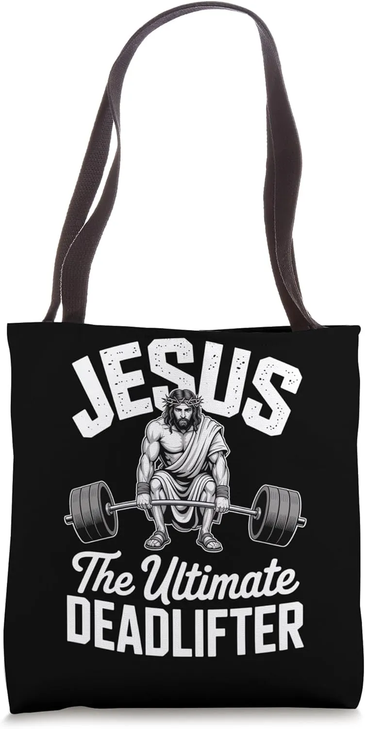 Jesus The Ultimate Deadlifter Christian Athlete Gym Tote Bag