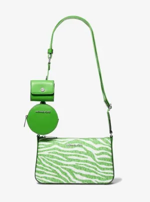 Jet Set Leather Medium Animal Print Logo Crossbody Bag with Case for Apple Airpods Pro®