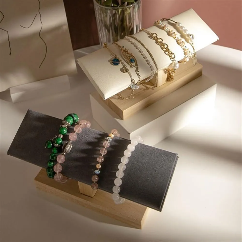 Jewelry Display Rack Velvet Wooden Jewelry Rack Bracelet Watch Stand Display Props Shopping Mall Counter Jewelry Display Organizers Jewelry Display Stand(White)