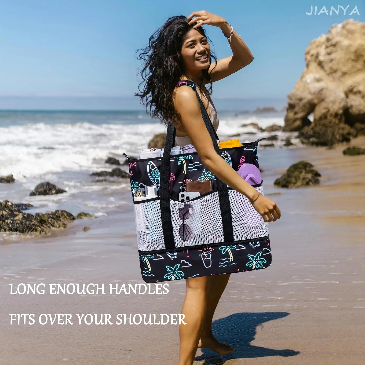 JIANYA Beach Bag XL Women Waterproof Beach Tote Pool Bags with Cooler Sandproof Beach Essentials for Beach Vacation Travel