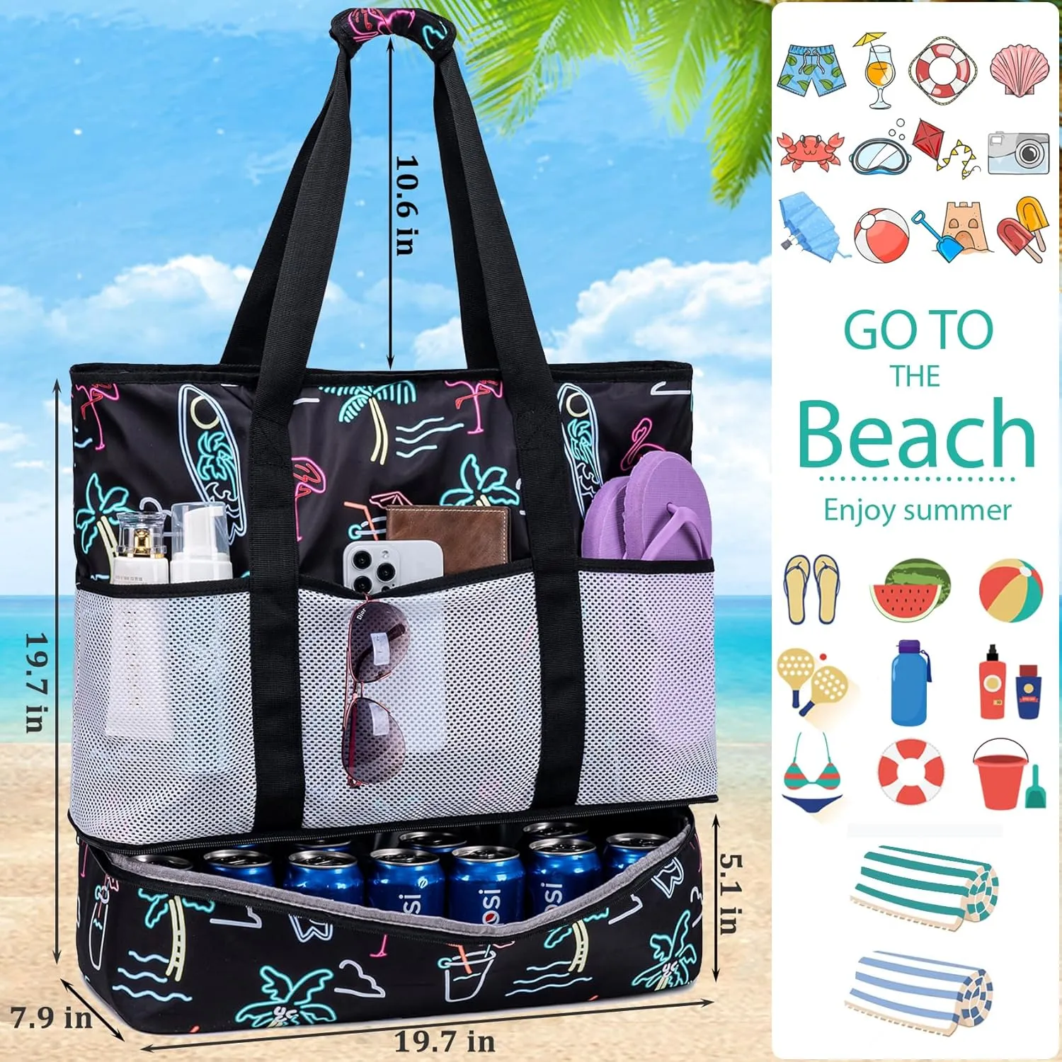 JIANYA Beach Bag XL Women Waterproof Beach Tote Pool Bags with Cooler Sandproof Beach Essentials for Beach Vacation Travel