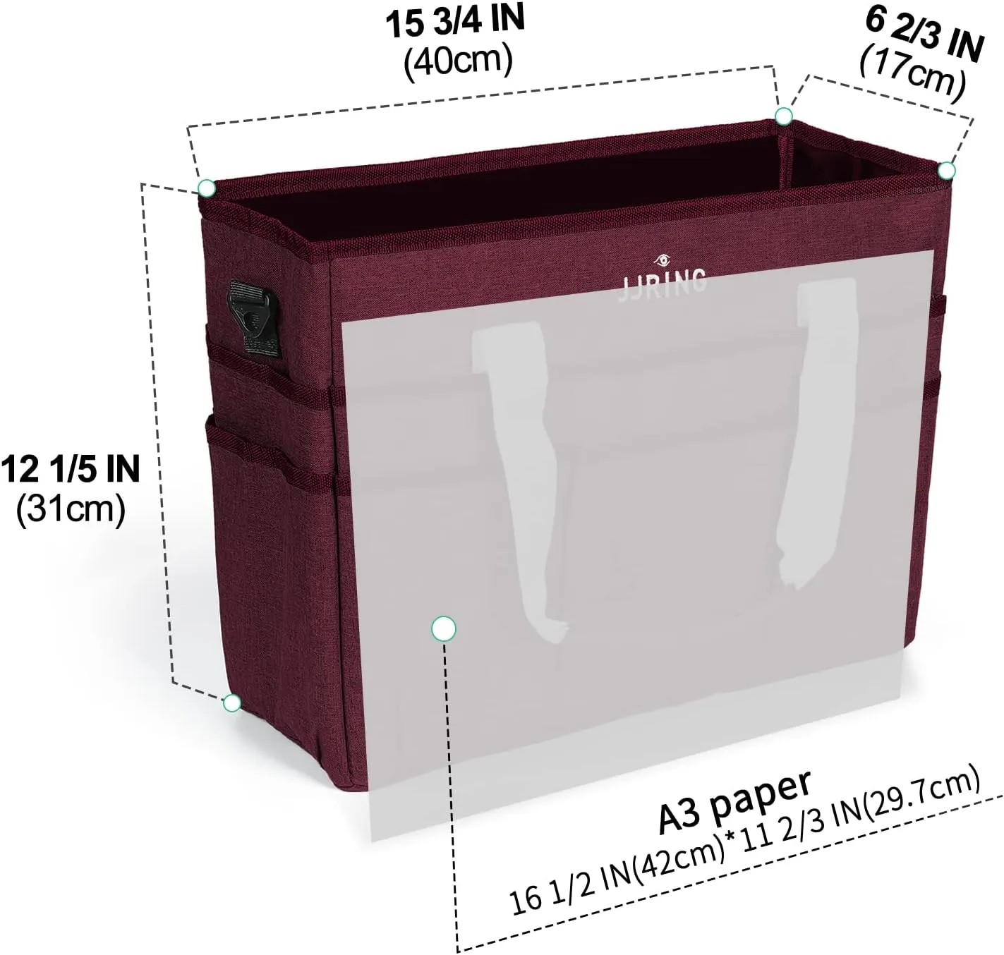 JJRING Craft Organizer Tote Bag, Large Art Storage Caddy with Multiple Pockets, Dark Red Sewing Bag for Art, Craft, Scrapbooking, School, Medical, and Office Supplies Storage