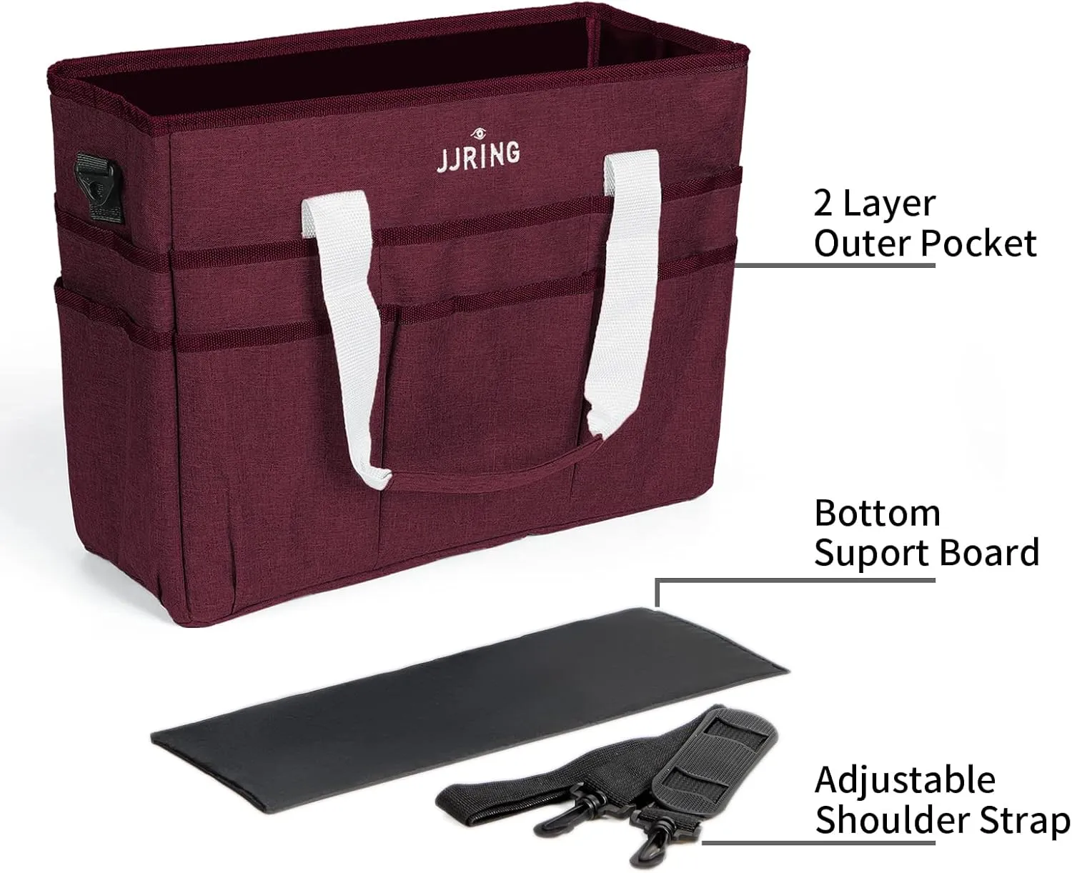 JJRING Craft Organizer Tote Bag, Large Art Storage Caddy with Multiple Pockets, Dark Red Sewing Bag for Art, Craft, Scrapbooking, School, Medical, and Office Supplies Storage